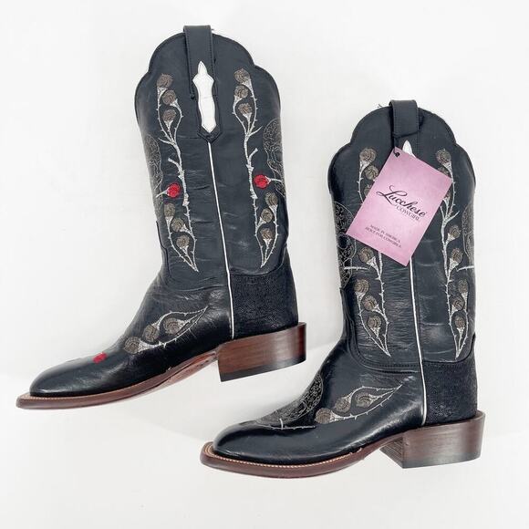 Lucchese Black Rosa Muerte Skull Rose Embroidered Western Cowgirl Boot size 7.5 - Picture 5 of 12